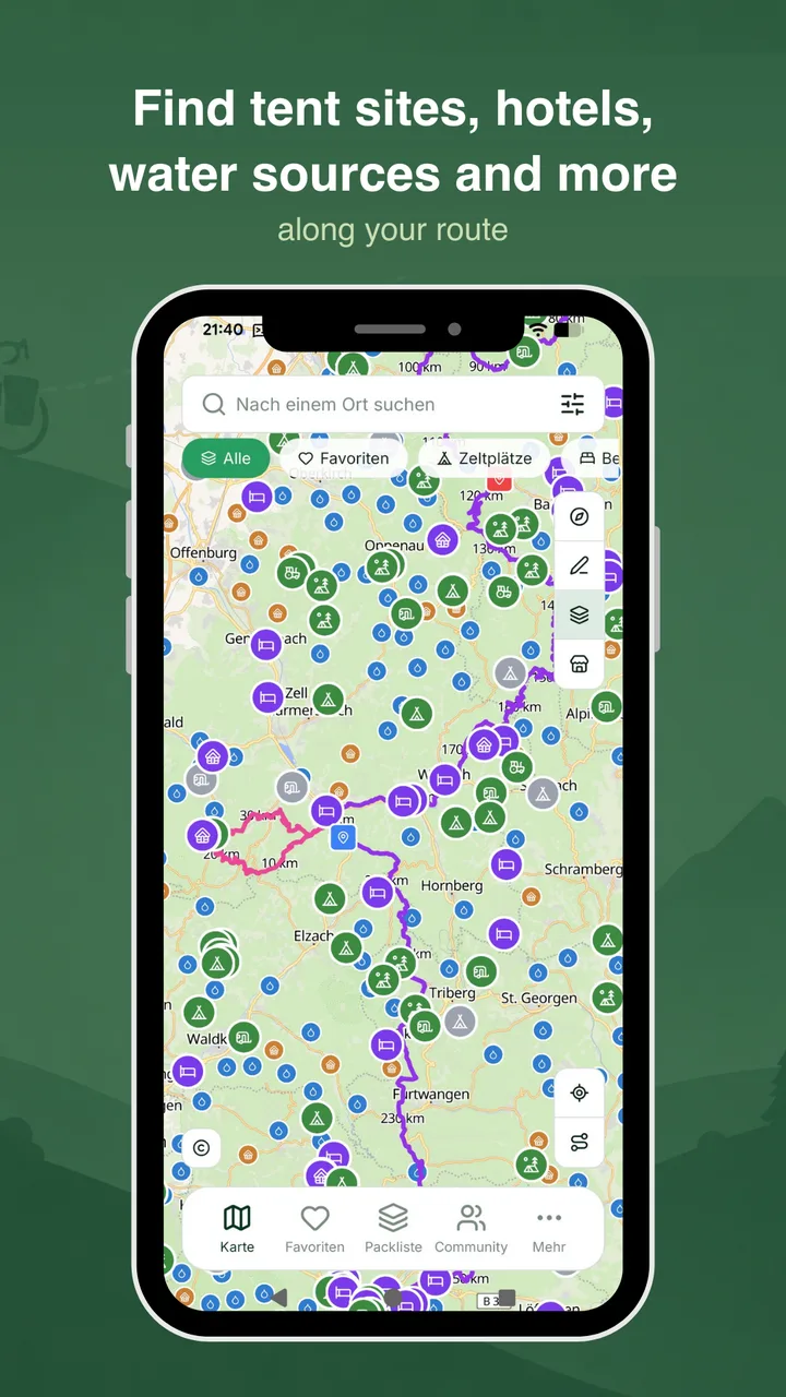 Find tent sites, hotels and water sources along your route – BikeTouri