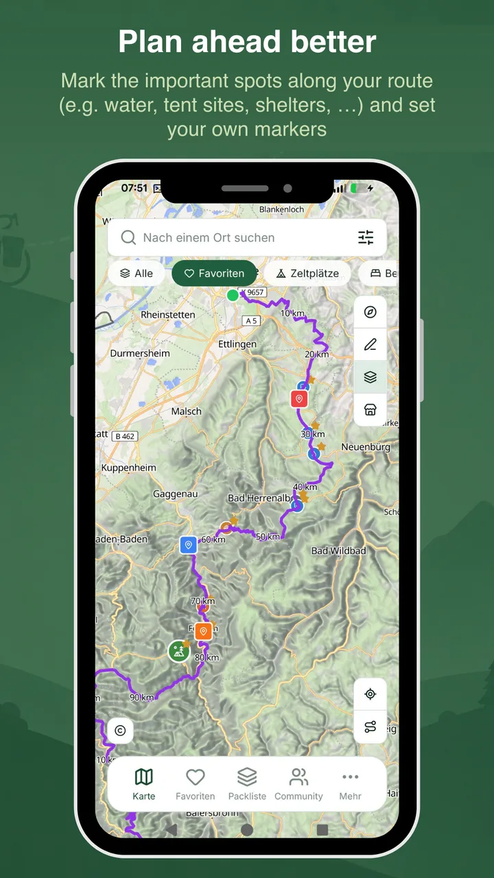 Plan ahead by marking important spots along your route – BikeTouri