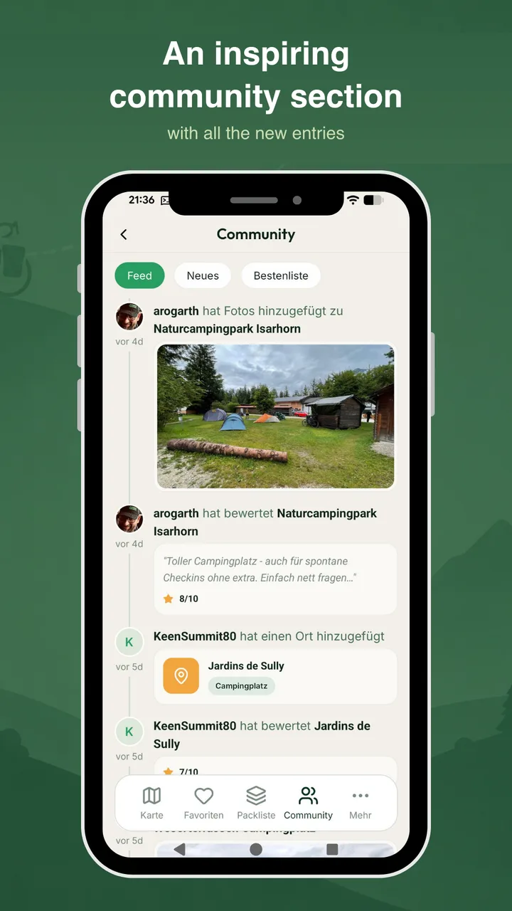Inspiring community feed with all the new entries – BikeTouri