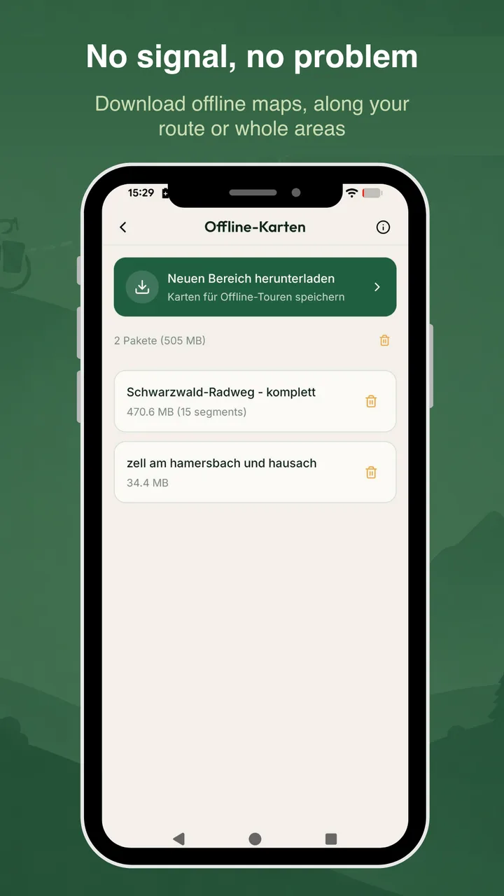 Download offline maps along your route or whole areas – BikeTouri