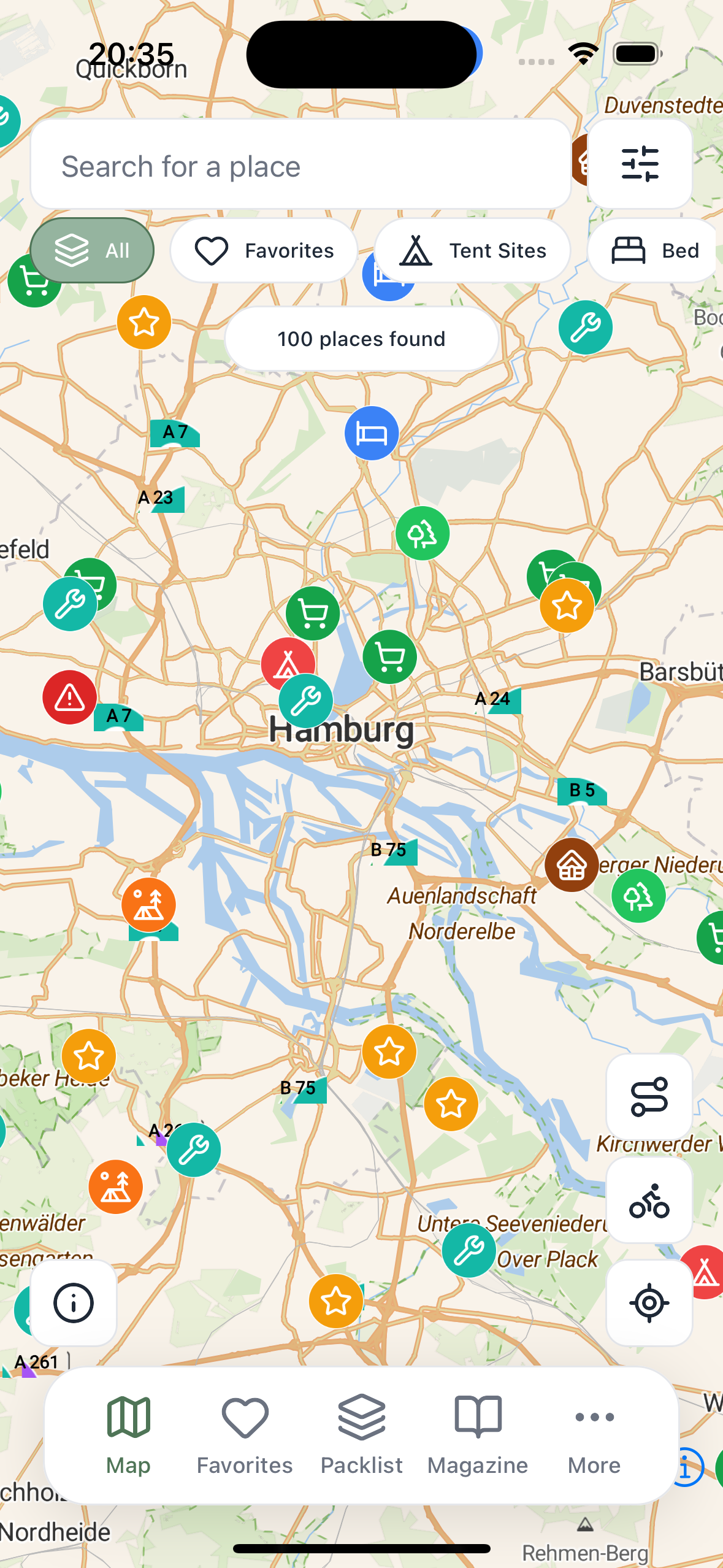BikeTouri app map interface